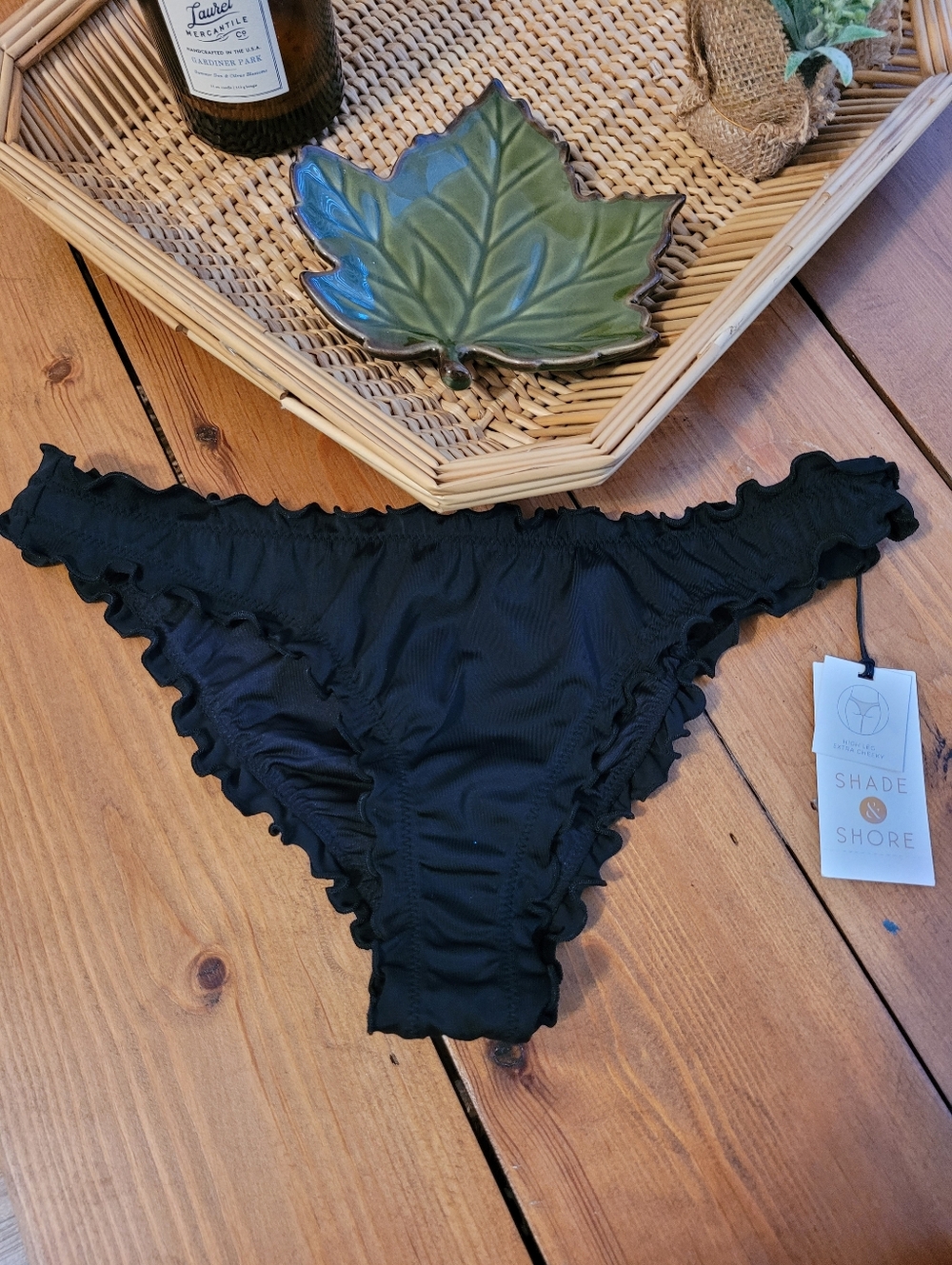 Shade & Shore Black Ruffle Bikini Bottom